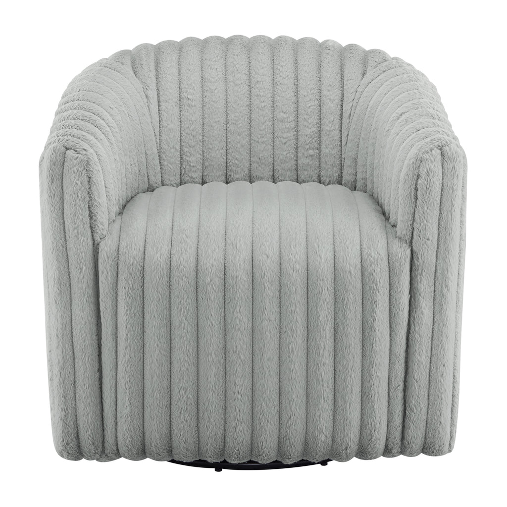 Alexa Ultra Plush Modern Barrel Swivel Chair in Grey with Wide Wale Cord-like Fabric Accent Chair
