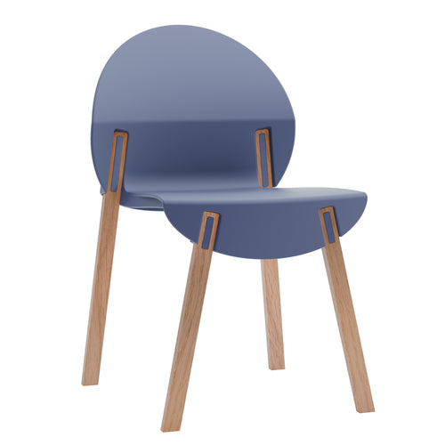 Grey Blue Four Piece Modern Chair Set with Red Oak Legs.
