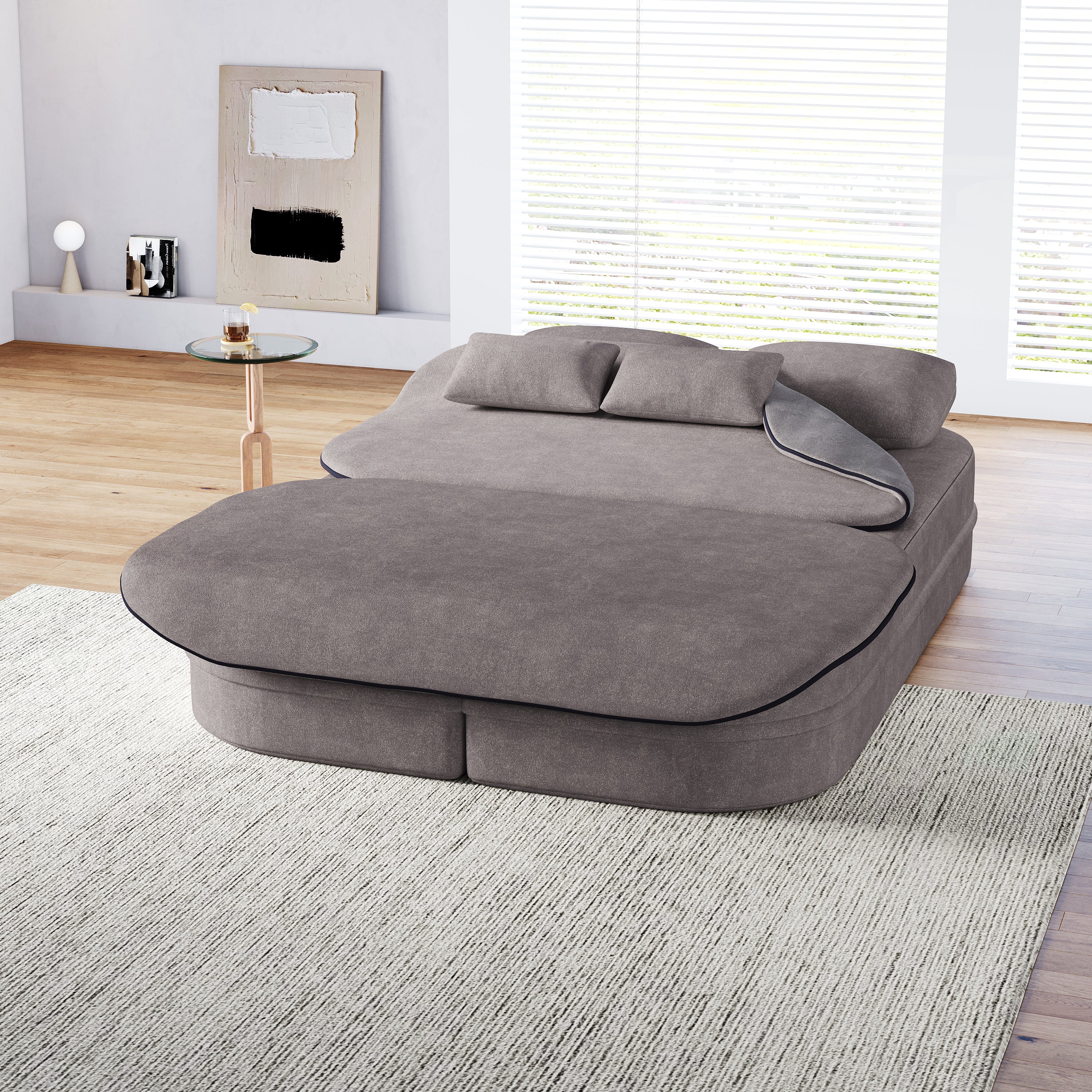 75''2-in-1 Foldable Sofa,Convertible Sleeper Foam Sofa Bed with Multi Functional Blanket, Chenille Floor folding sofa bed, Floor Sofa Lounge Sofa for Living Room Bedroom Lounge Studio