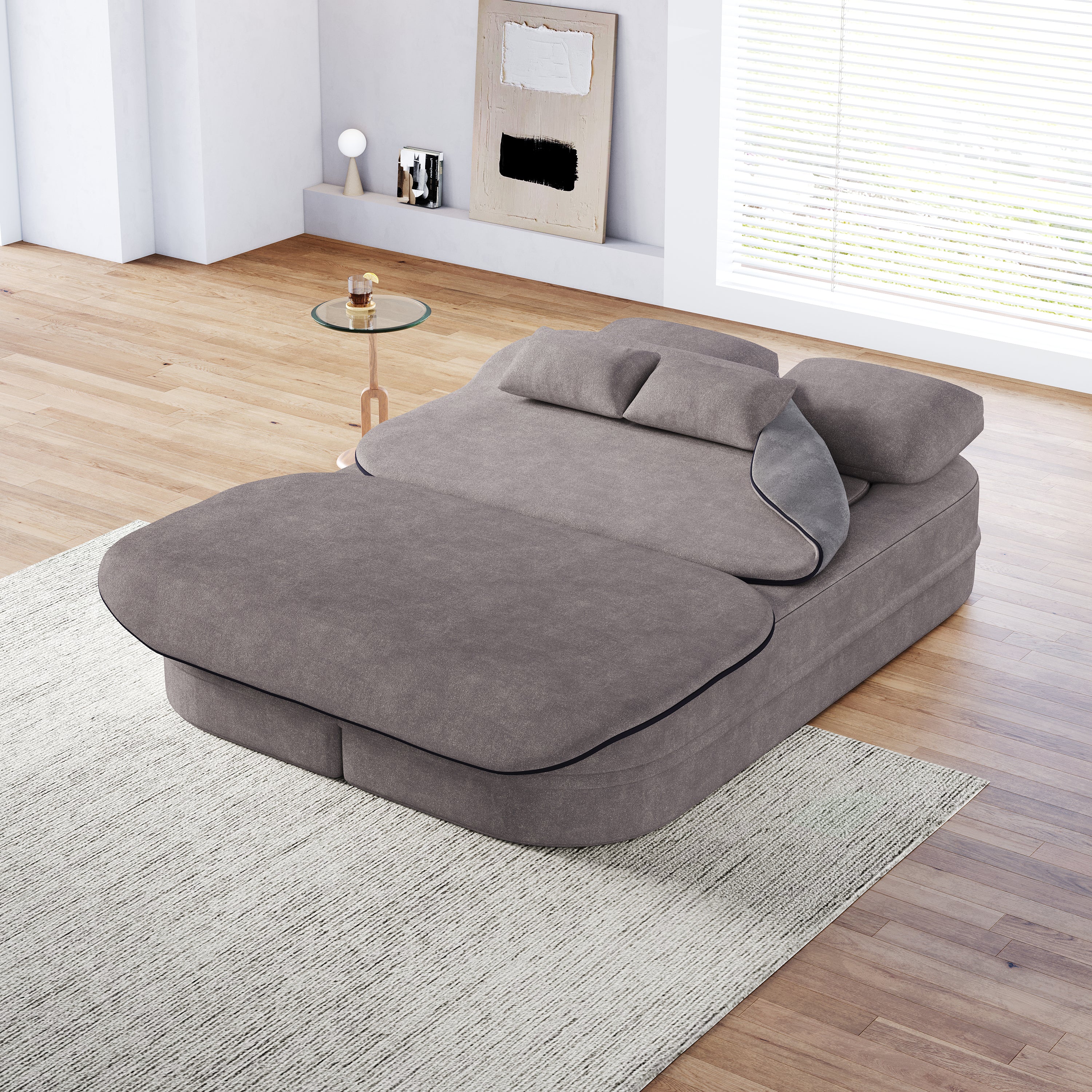 75''2-in-1 Foldable Sofa,Convertible Sleeper Foam Sofa Bed with Multi Functional Blanket, Chenille Floor folding sofa bed, Floor Sofa Lounge Sofa for Living Room Bedroom Lounge Studio