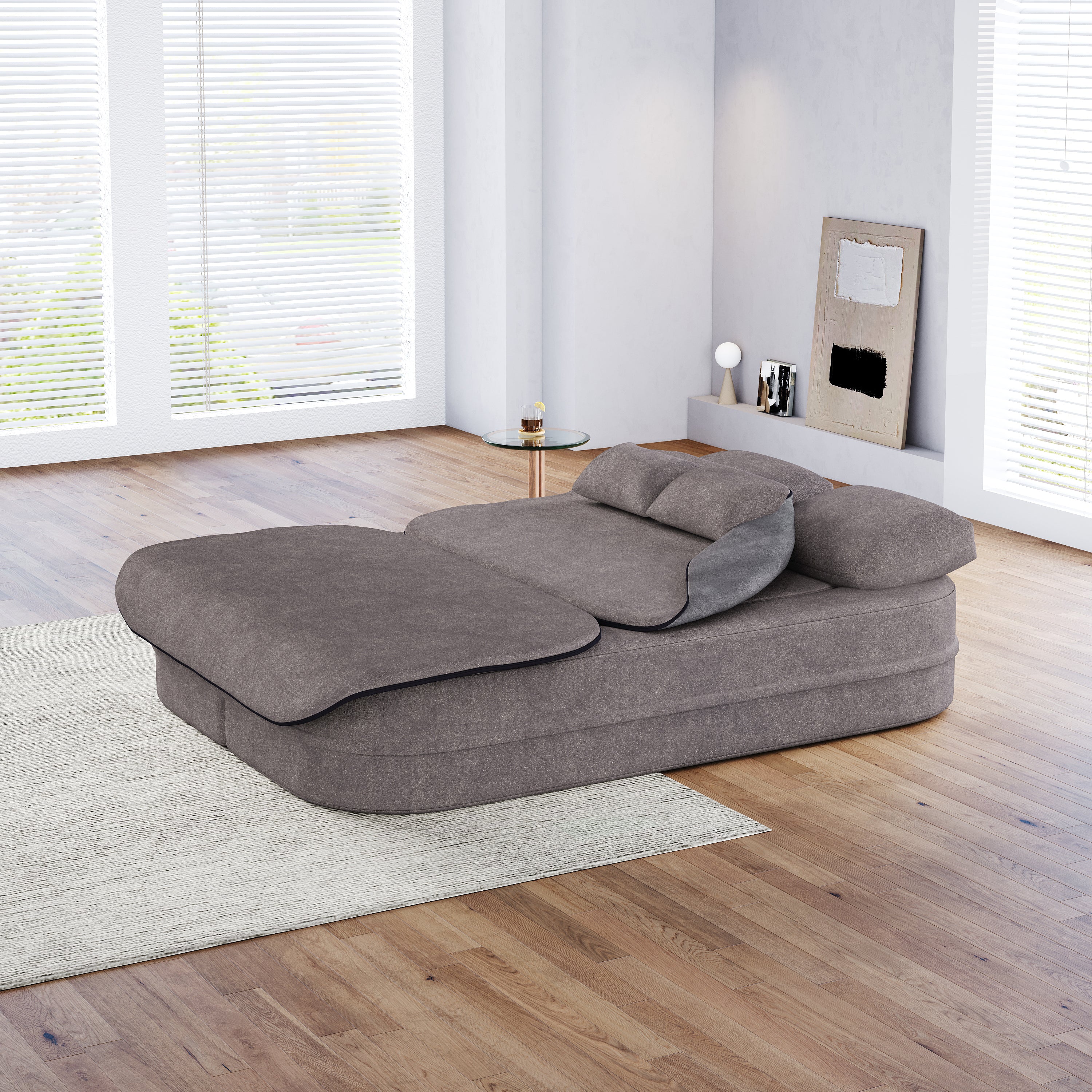 75''2-in-1 Foldable Sofa,Convertible Sleeper Foam Sofa Bed with Multi Functional Blanket, Chenille Floor folding sofa bed, Floor Sofa Lounge Sofa for Living Room Bedroom Lounge Studio