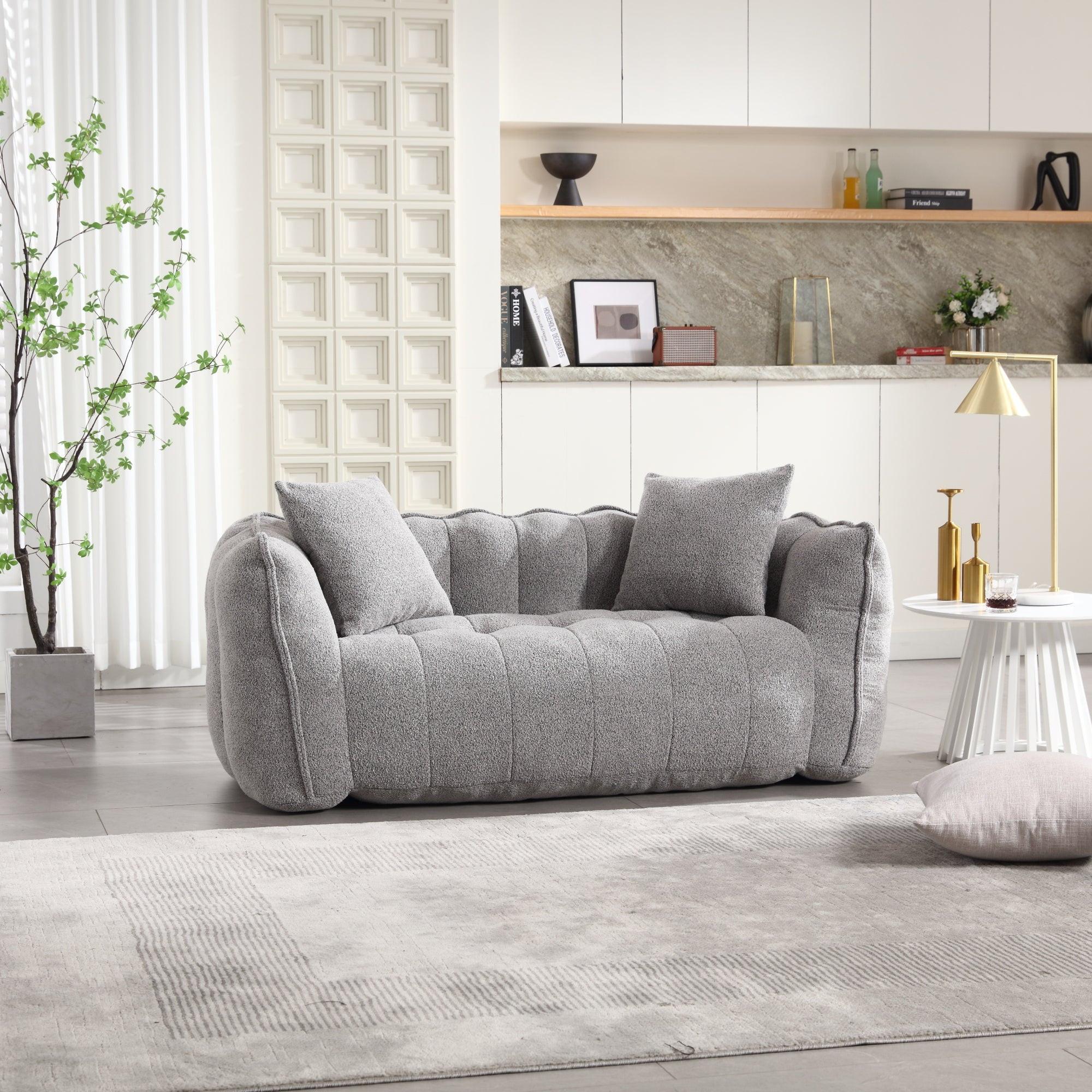 Grey Chenille Beanbag Chair For Two, 66" x 35" x 25" Inches.