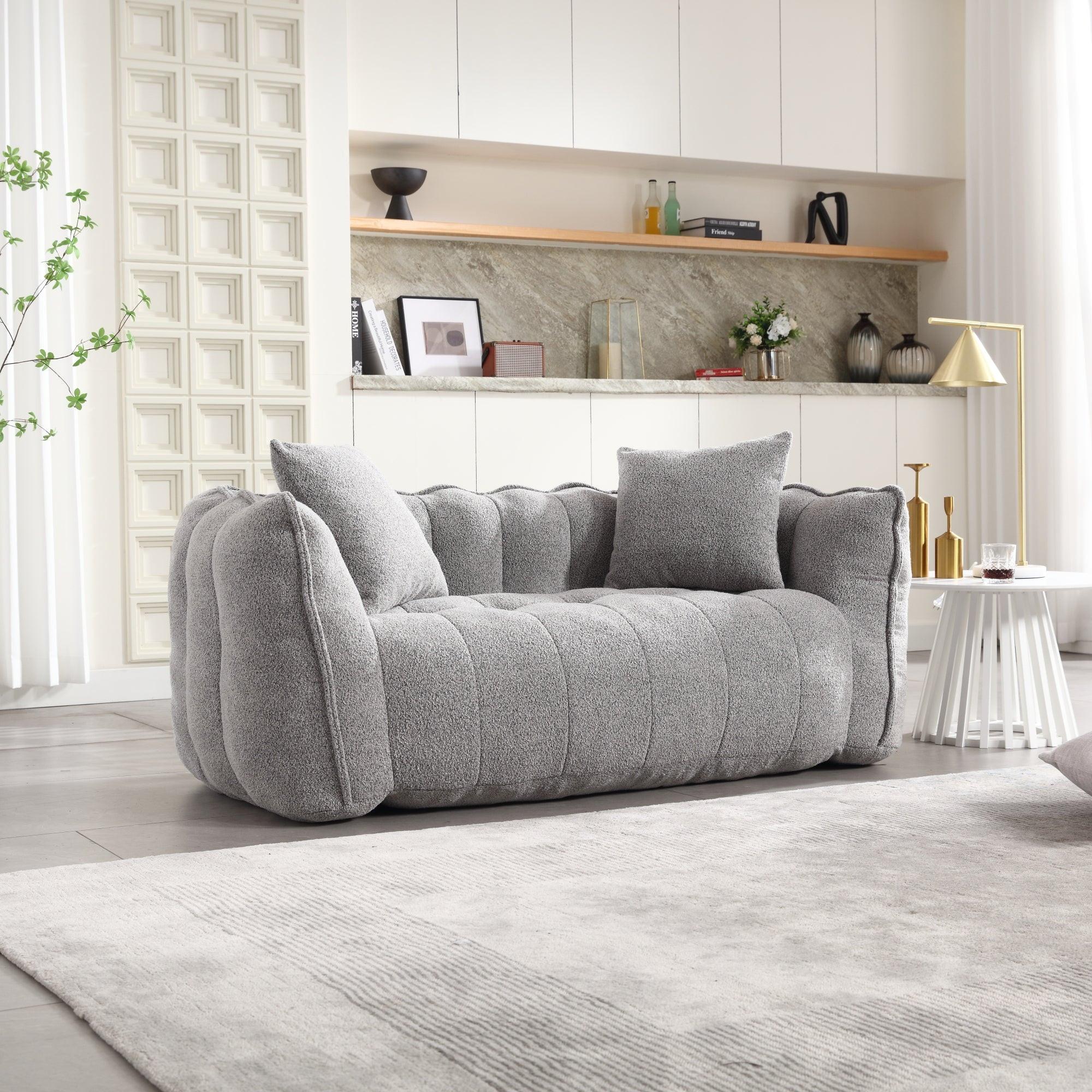 Grey Chenille Beanbag Chair For Two, 66" x 35" x 25" Inches.