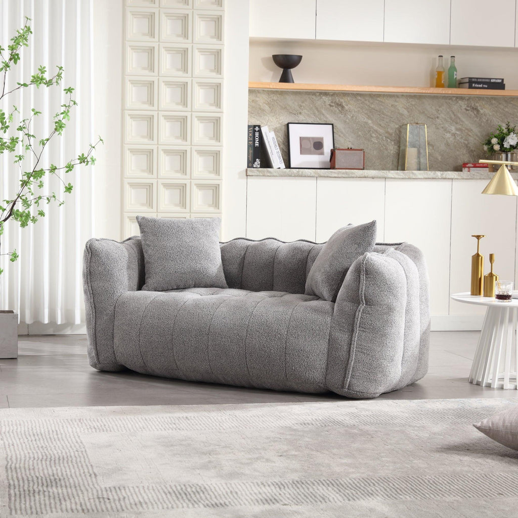 Grey Chenille Beanbag Chair For Two, 66" x 35" x 25" Inches.