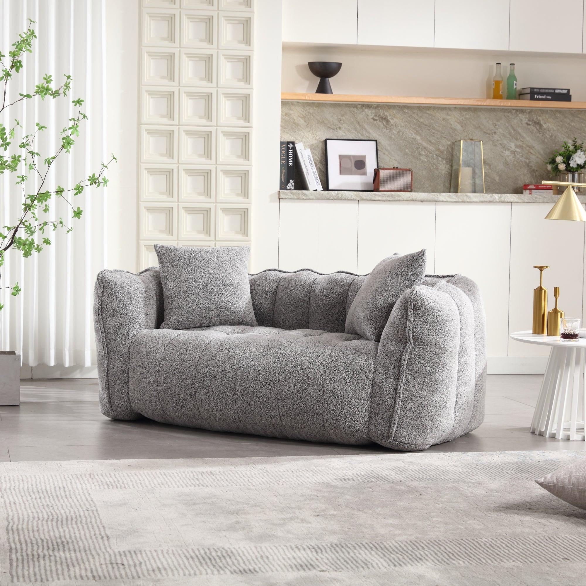 Grey Chenille Beanbag Chair For Two, 66" x 35" x 25" Inches.