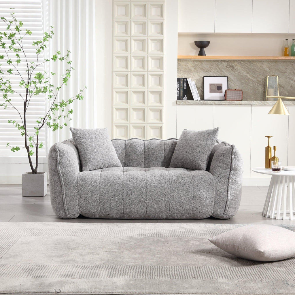 Grey Chenille Beanbag Chair For Two, 66" x 35" x 25" Inches.
