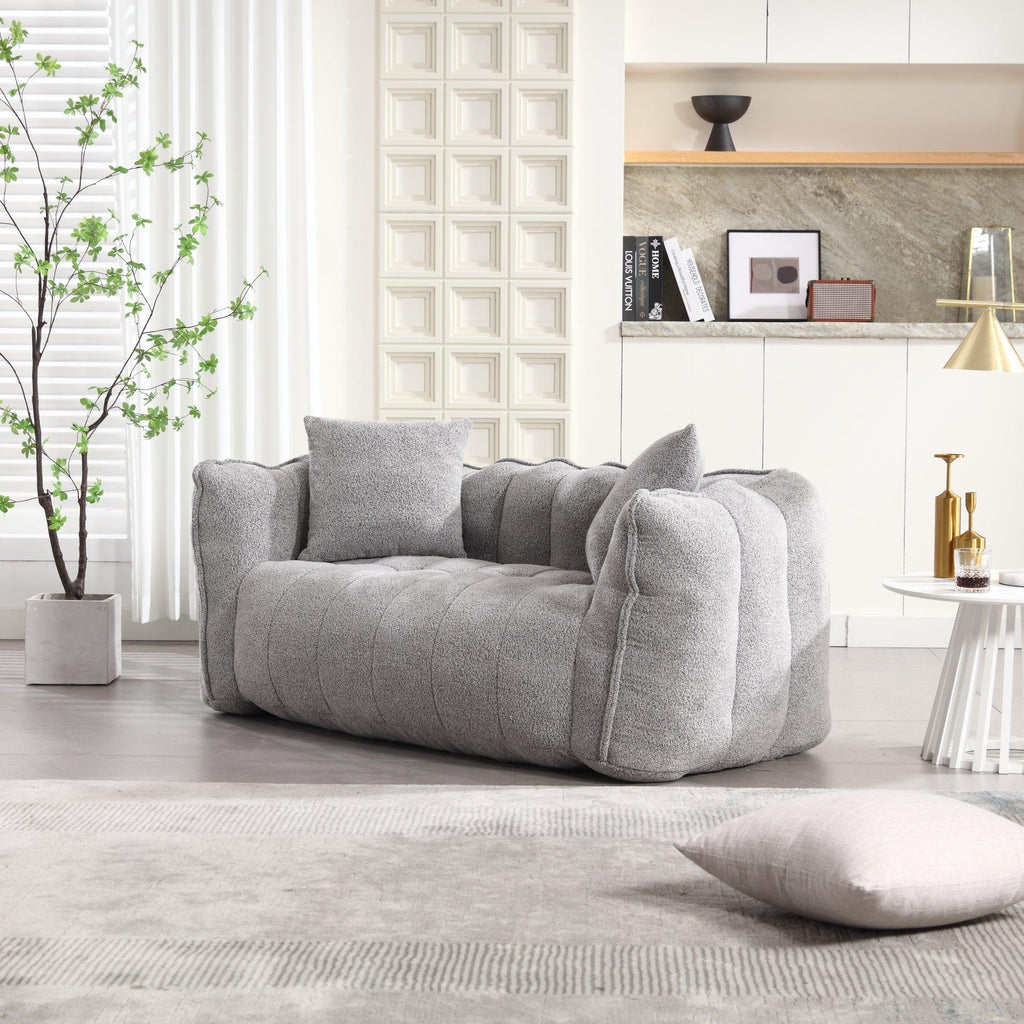 Grey Chenille Beanbag Chair For Two, 66" x 35" x 25" Inches.