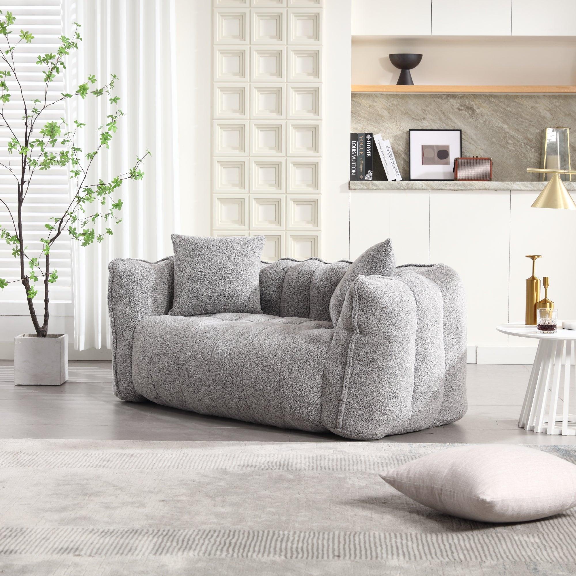 Grey Chenille Beanbag Chair For Two, 66" x 35" x 25" Inches.