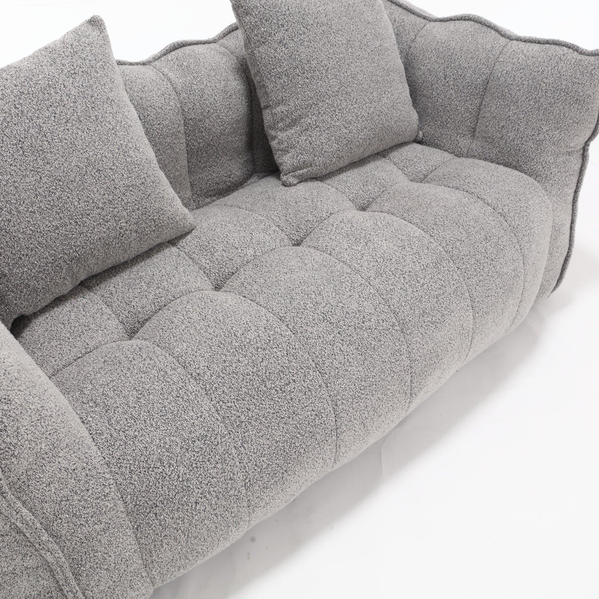 Grey Chenille Beanbag Chair For Two, 66" x 35" x 25" Inches.