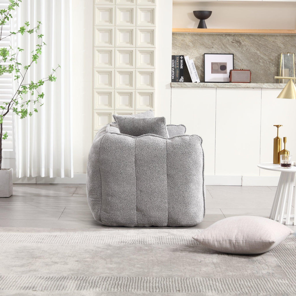 Grey Chenille Beanbag Chair For Two, 66" x 35" x 25" Inches.