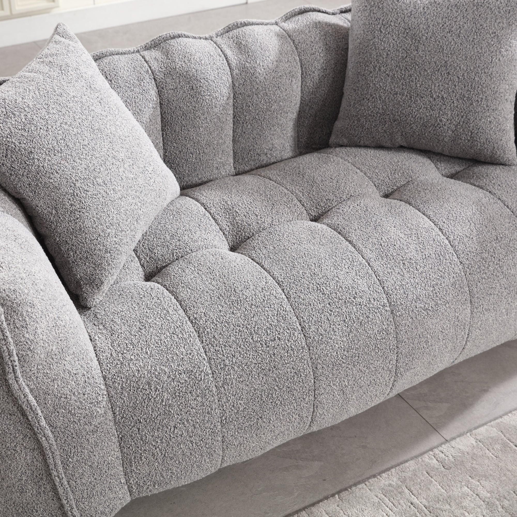 Grey Chenille Beanbag Chair For Two, 66" x 35" x 25" Inches.