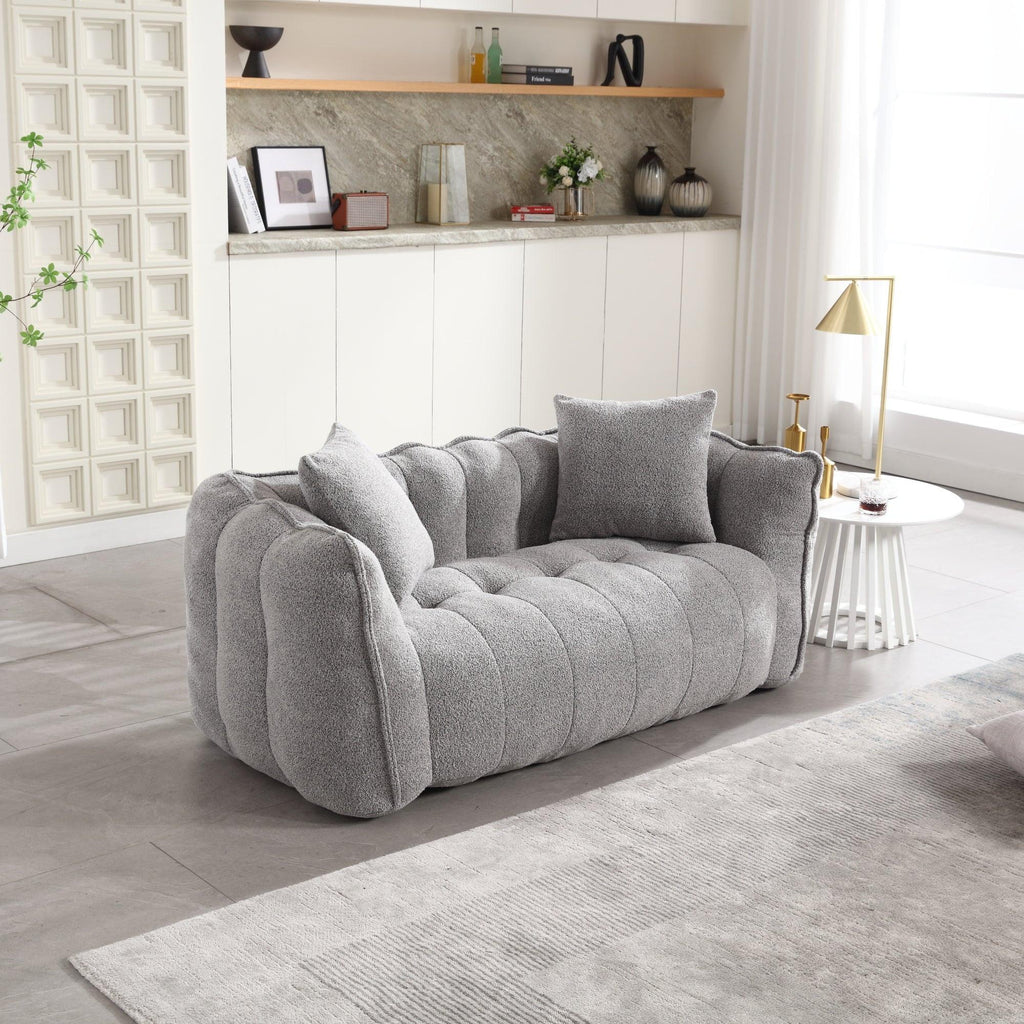Grey Chenille Beanbag Chair For Two, 66" x 35" x 25" Inches.