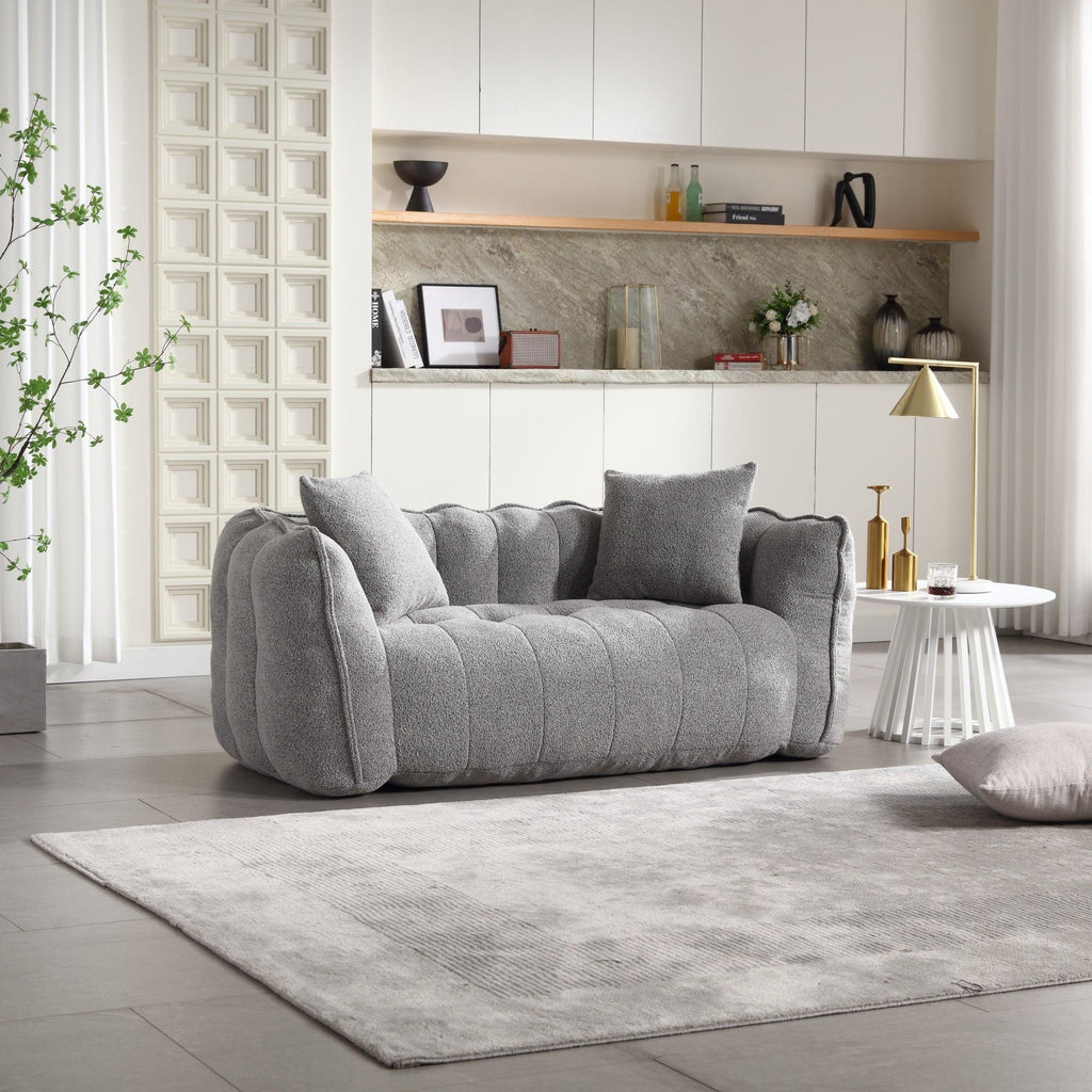 Grey Chenille Beanbag Chair For Two, 66" x 35" x 25" Inches.
