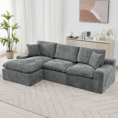 Cloud Sectional Sofa 107.9' Upholstered Sofa Couch with Double-layer Cushion and Side Pockets, Free-combined Sectional Sofa Full-compressed Sofa for Living Room, Grey