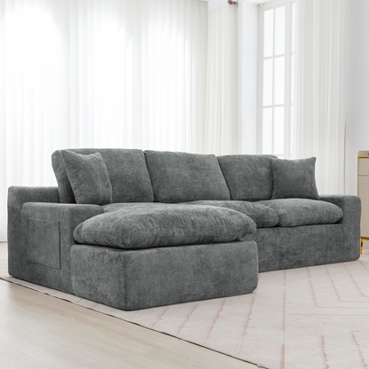Cloud Sectional Sofa 107.9' Upholstered Sofa Couch with Double-layer Cushion and Side Pockets, Free-combined Sectional Sofa Full-compressed Sofa for Living Room, Grey