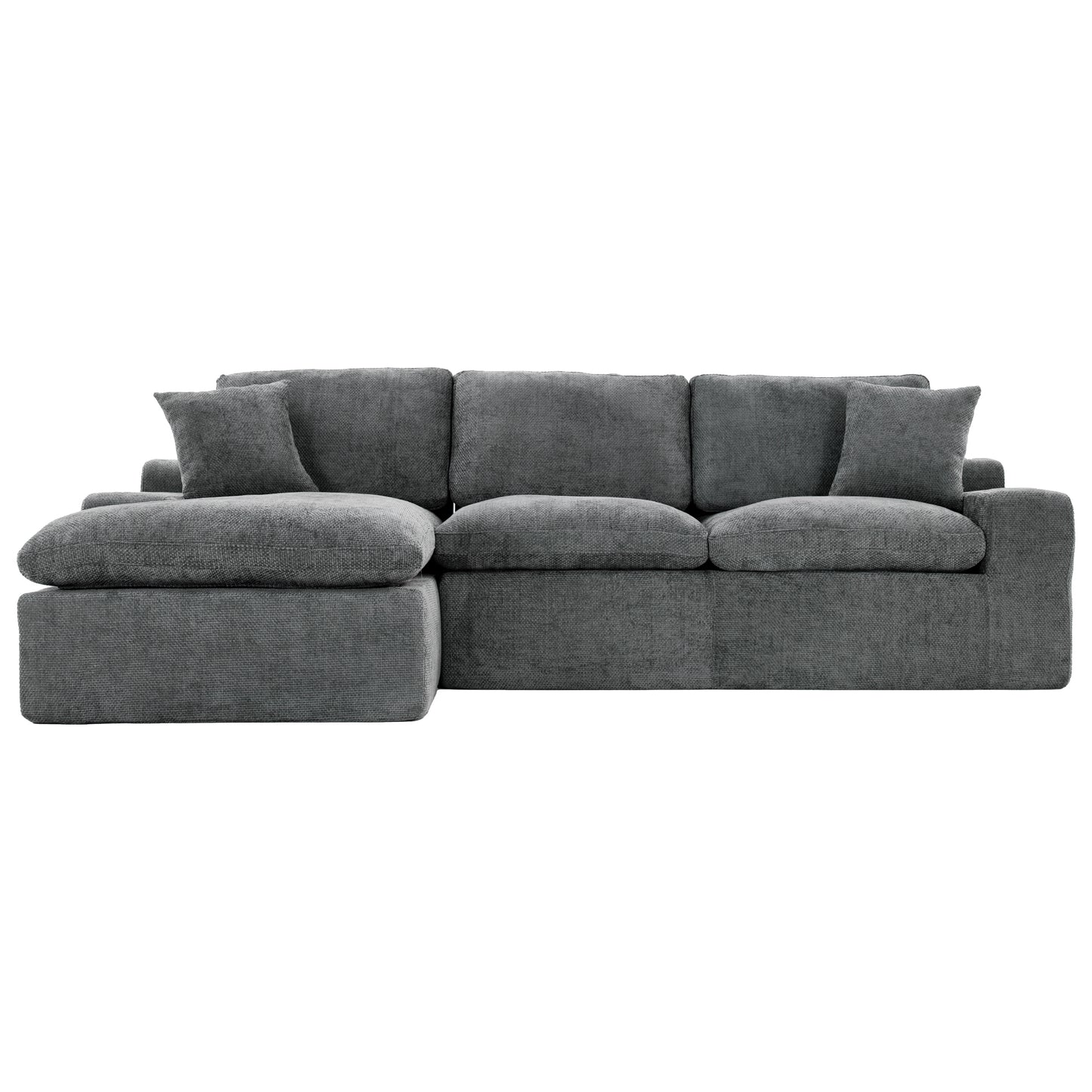 Cloud Sectional Sofa 107.9' Upholstered Sofa Couch with Double-layer Cushion and Side Pockets, Free-combined Sectional Sofa Full-compressed Sofa for Living Room, Grey