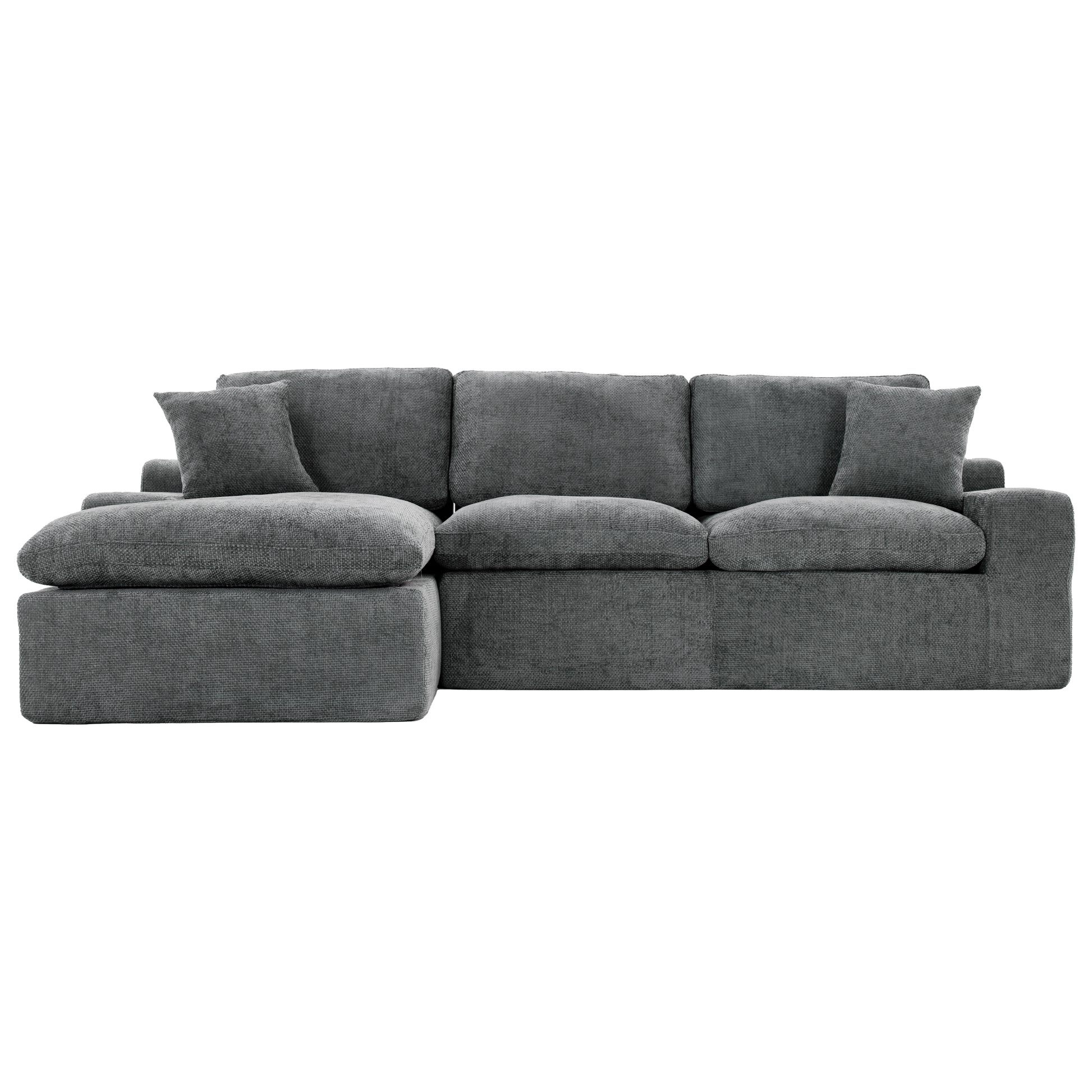 Cloud Sectional Sofa 107.9' Upholstered Sofa Couch with Double-layer Cushion and Side Pockets, Free-combined Sectional Sofa Full-compressed Sofa for Living Room, Grey