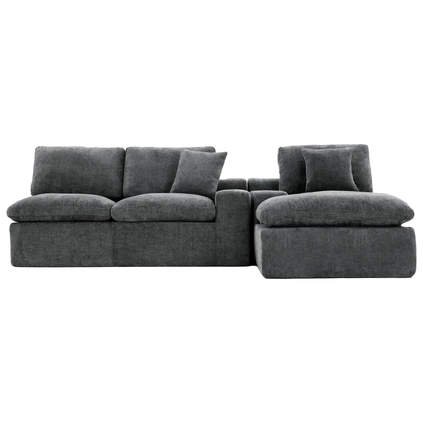 Cloud Sectional Sofa 107.9' Upholstered Sofa Couch with Double-layer Cushion and Side Pockets, Free-combined Sectional Sofa Full-compressed Sofa for Living Room, Grey