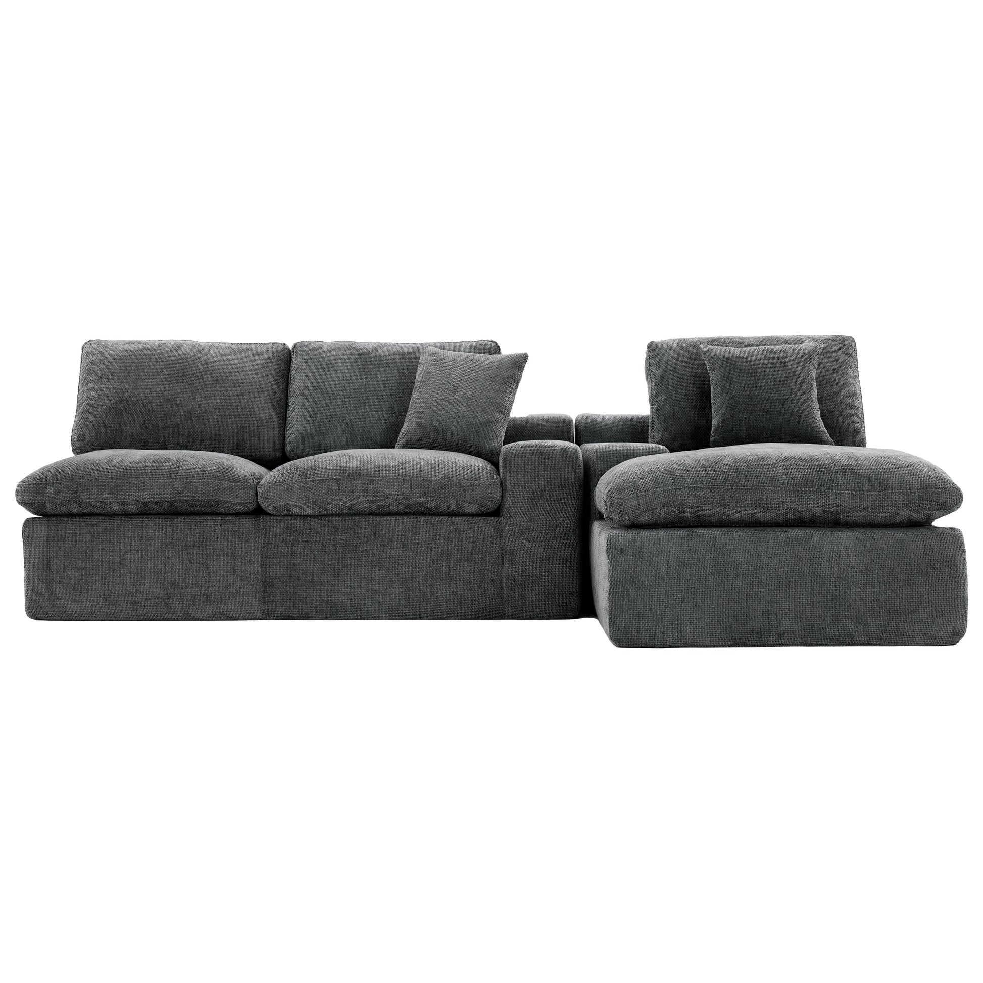 Cloud Sectional Sofa 107.9' Upholstered Sofa Couch with Double-layer Cushion and Side Pockets, Free-combined Sectional Sofa Full-compressed Sofa for Living Room, Grey