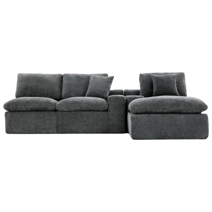 Cloud Sectional Sofa 107.9' Upholstered Sofa Couch with Double-layer Cushion and Side Pockets, Free-combined Sectional Sofa Full-compressed Sofa for Living Room, Grey
