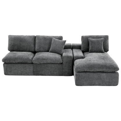Cloud Sectional Sofa 107.9' Upholstered Sofa Couch with Double-layer Cushion and Side Pockets, Free-combined Sectional Sofa Full-compressed Sofa for Living Room, Grey