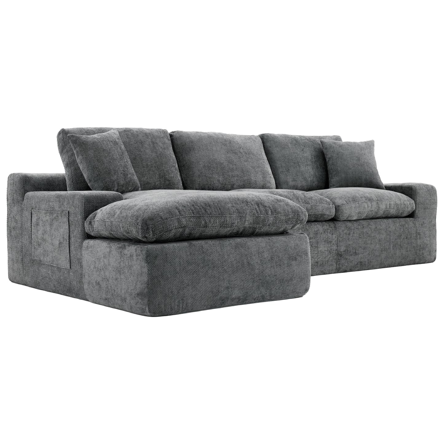 Cloud Sectional Sofa 107.9' Upholstered Sofa Couch with Double-layer Cushion and Side Pockets, Free-combined Sectional Sofa Full-compressed Sofa for Living Room, Grey