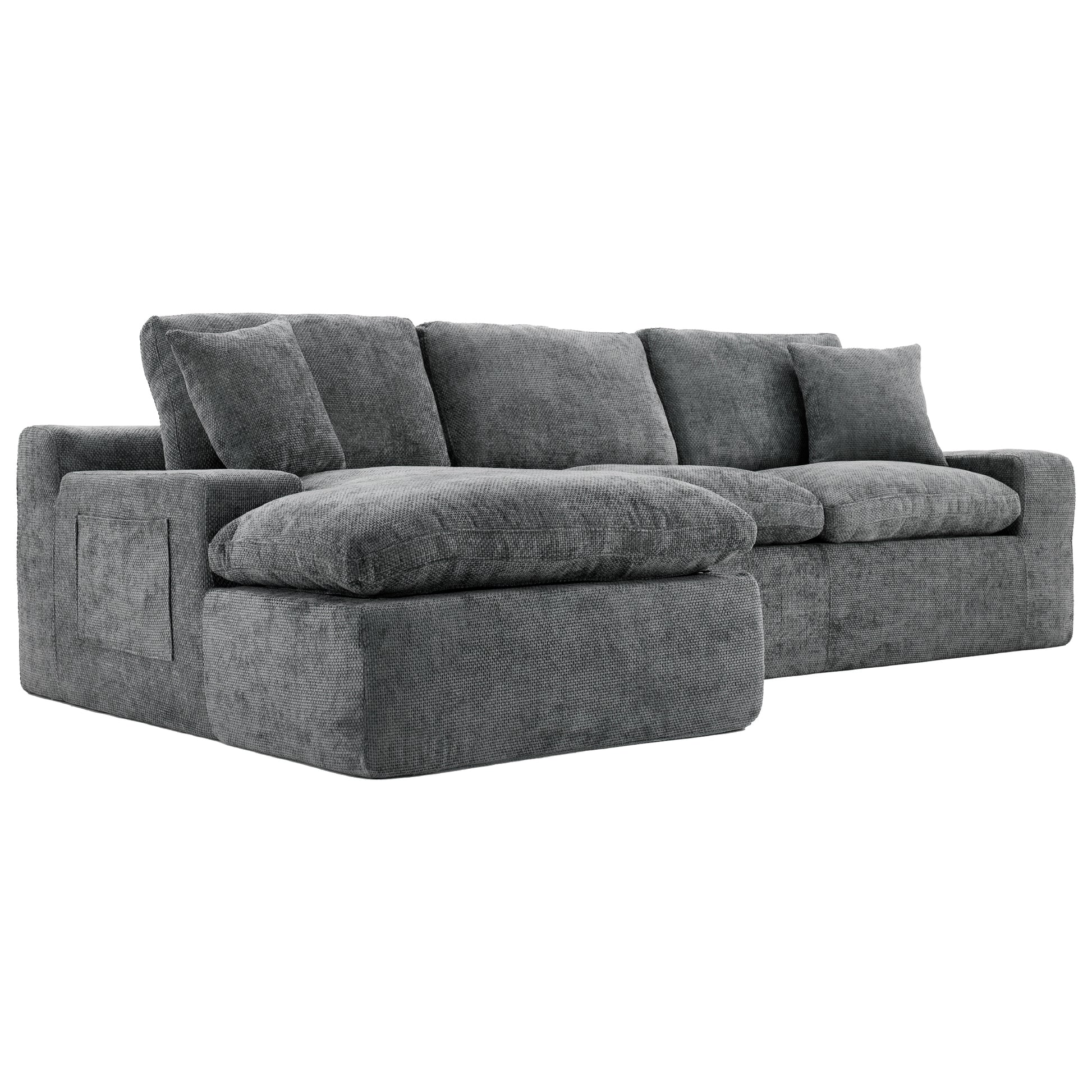 Cloud Sectional Sofa 107.9' Upholstered Sofa Couch with Double-layer Cushion and Side Pockets, Free-combined Sectional Sofa Full-compressed Sofa for Living Room, Grey