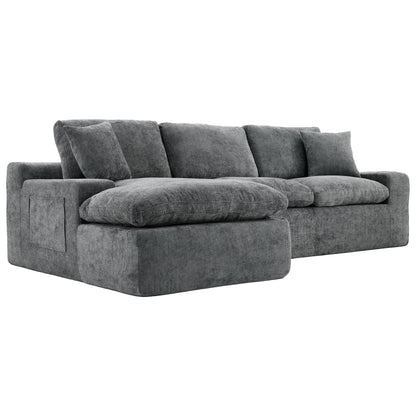 Cloud Sectional Sofa 107.9' Upholstered Sofa Couch with Double-layer Cushion and Side Pockets, Free-combined Sectional Sofa Full-compressed Sofa for Living Room, Grey