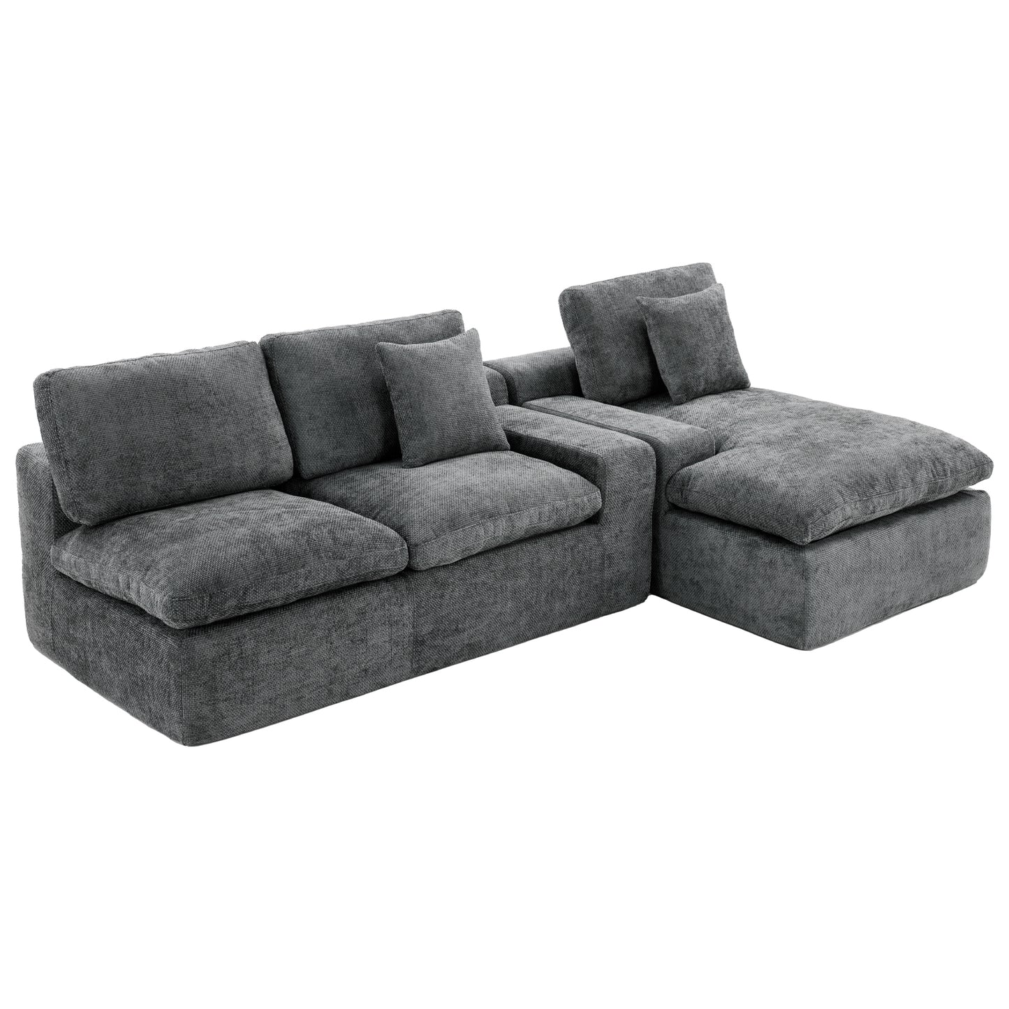 Cloud Sectional Sofa 107.9' Upholstered Sofa Couch with Double-layer Cushion and Side Pockets, Free-combined Sectional Sofa Full-compressed Sofa for Living Room, Grey