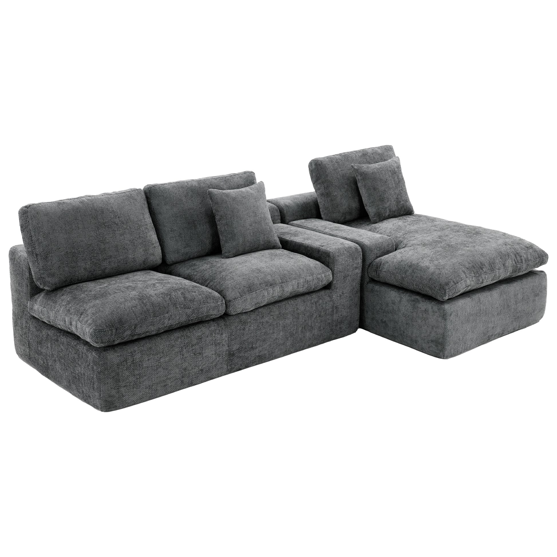Cloud Sectional Sofa 107.9' Upholstered Sofa Couch with Double-layer Cushion and Side Pockets, Free-combined Sectional Sofa Full-compressed Sofa for Living Room, Grey