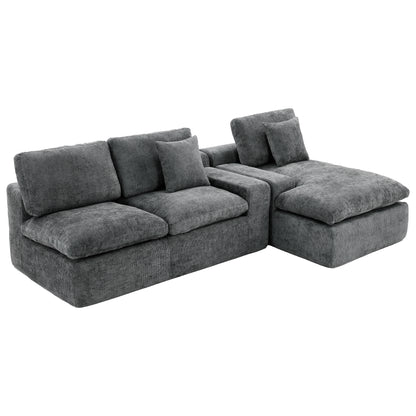 Cloud Sectional Sofa 107.9' Upholstered Sofa Couch with Double-layer Cushion and Side Pockets, Free-combined Sectional Sofa Full-compressed Sofa for Living Room, Grey