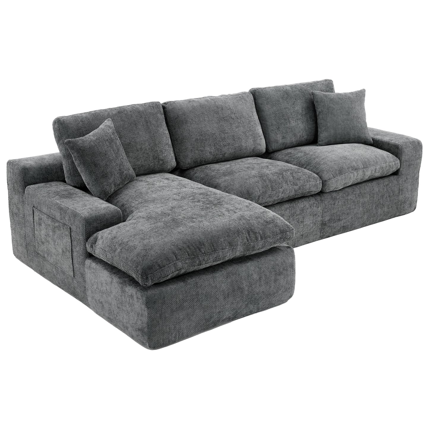 Cloud Sectional Sofa 107.9' Upholstered Sofa Couch with Double-layer Cushion and Side Pockets, Free-combined Sectional Sofa Full-compressed Sofa for Living Room, Grey