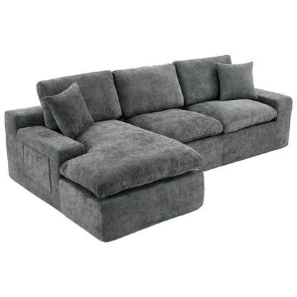Cloud Sectional Sofa 107.9' Upholstered Sofa Couch with Double-layer Cushion and Side Pockets, Free-combined Sectional Sofa Full-compressed Sofa for Living Room, Grey