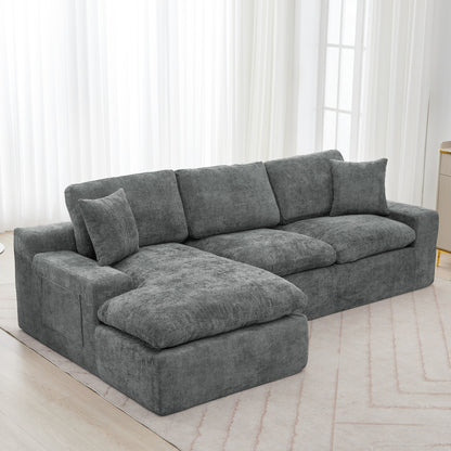 Cloud Sectional Sofa 107.9' Upholstered Sofa Couch with Double-layer Cushion and Side Pockets, Free-combined Sectional Sofa Full-compressed Sofa for Living Room, Grey