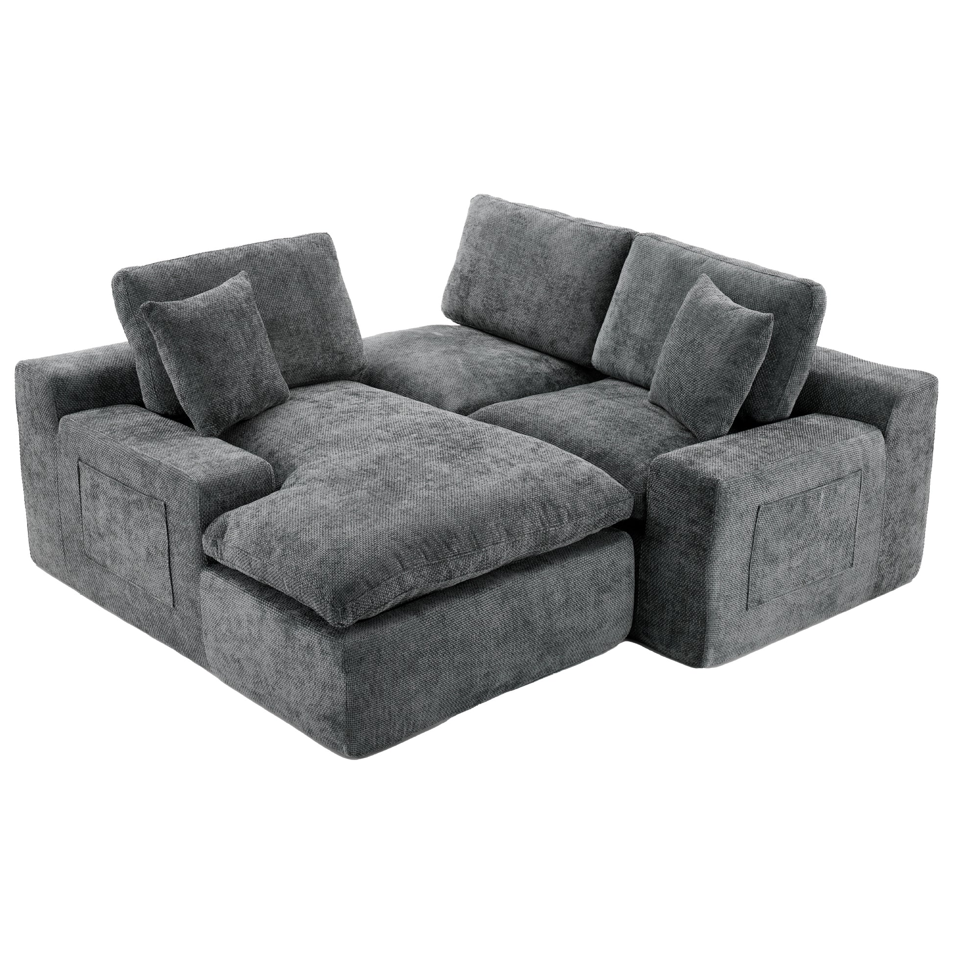 Cloud Sectional Sofa 107.9' Upholstered Sofa Couch with Double-layer Cushion and Side Pockets, Free-combined Sectional Sofa Full-compressed Sofa for Living Room, Grey