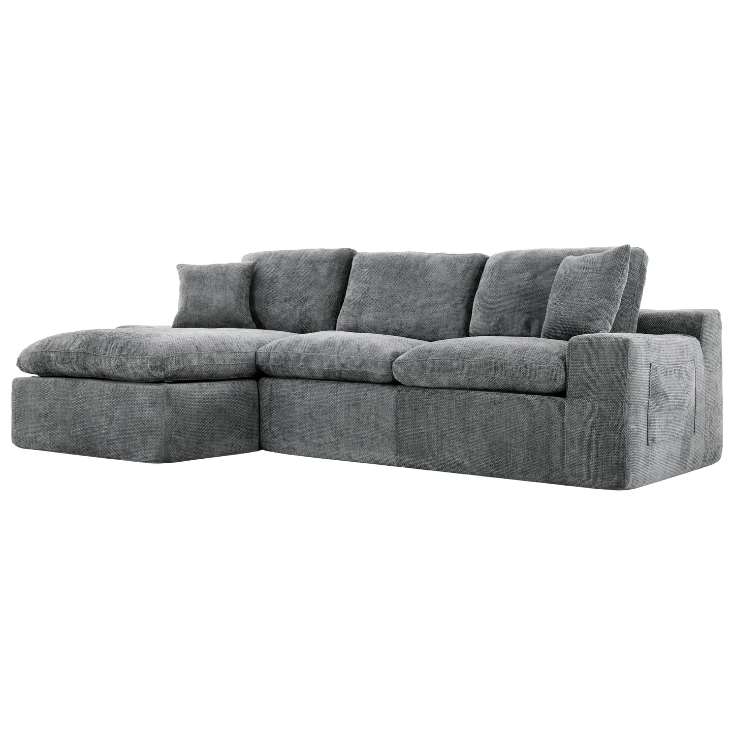 Cloud Sectional Sofa 107.9' Upholstered Sofa Couch with Double-layer Cushion and Side Pockets, Free-combined Sectional Sofa Full-compressed Sofa for Living Room, Grey