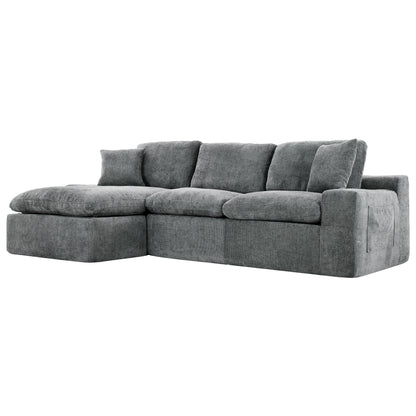 Cloud Sectional Sofa 107.9' Upholstered Sofa Couch with Double-layer Cushion and Side Pockets, Free-combined Sectional Sofa Full-compressed Sofa for Living Room, Grey