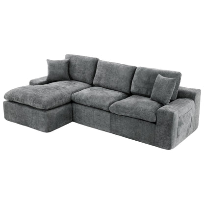 Cloud Sectional Sofa 107.9' Upholstered Sofa Couch with Double-layer Cushion and Side Pockets, Free-combined Sectional Sofa Full-compressed Sofa for Living Room, Grey