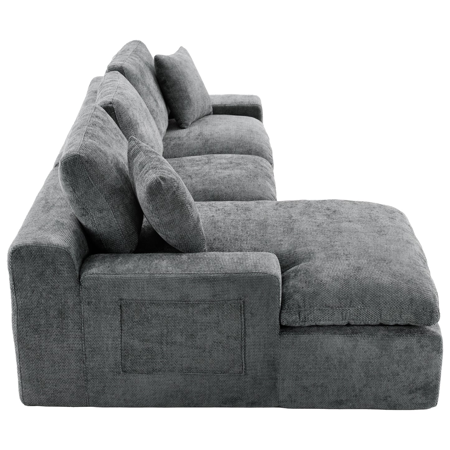 Cloud Sectional Sofa 107.9' Upholstered Sofa Couch with Double-layer Cushion and Side Pockets, Free-combined Sectional Sofa Full-compressed Sofa for Living Room, Grey