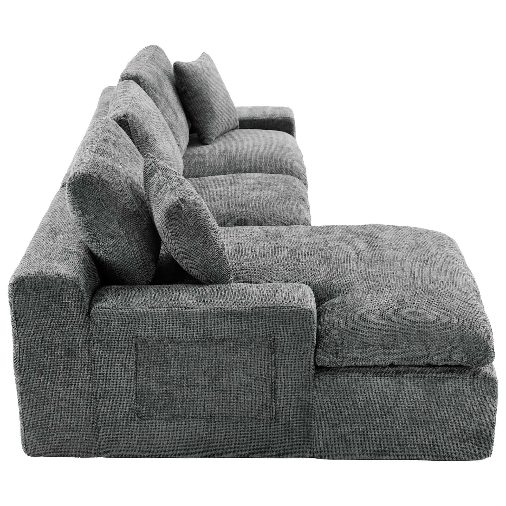 Cloud Sectional Sofa 107.9' Upholstered Sofa Couch with Double-layer Cushion and Side Pockets, Free-combined Sectional Sofa Full-compressed Sofa for Living Room, Grey