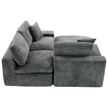Cloud Sectional Sofa 107.9' Upholstered Sofa Couch with Double-layer Cushion and Side Pockets, Free-combined Sectional Sofa Full-compressed Sofa for Living Room, Grey