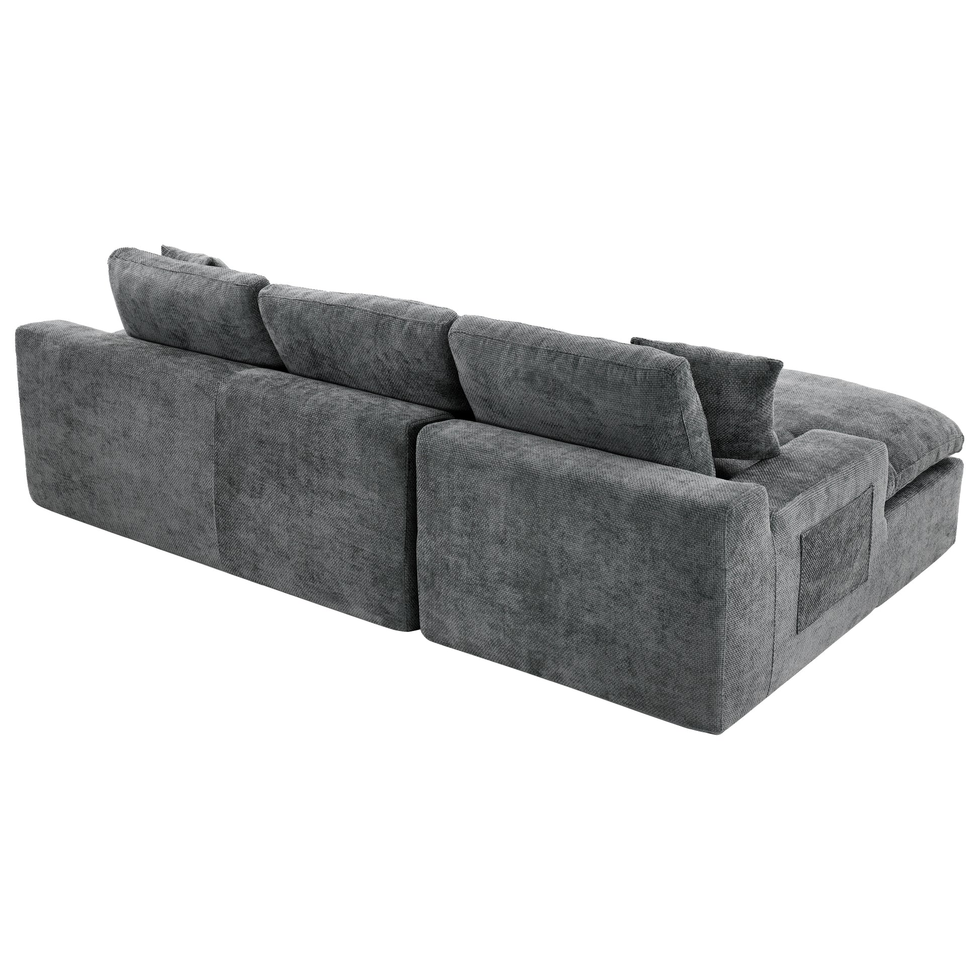 Cloud Sectional Sofa 107.9' Upholstered Sofa Couch with Double-layer Cushion and Side Pockets, Free-combined Sectional Sofa Full-compressed Sofa for Living Room, Grey