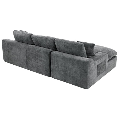 Cloud Sectional Sofa 107.9' Upholstered Sofa Couch with Double-layer Cushion and Side Pockets, Free-combined Sectional Sofa Full-compressed Sofa for Living Room, Grey