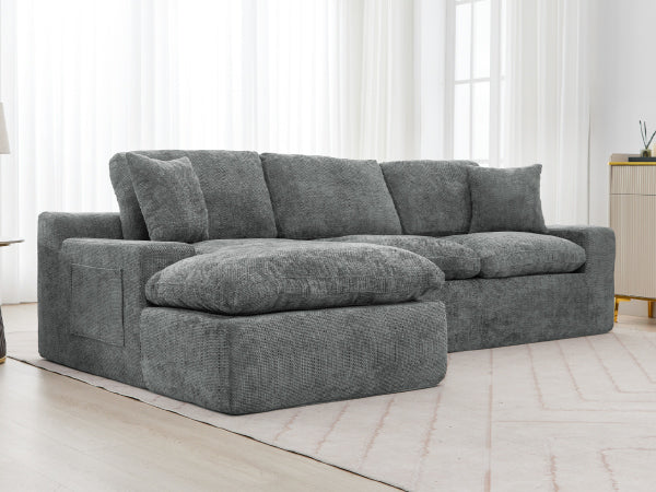 Cloud Sectional Sofa 107.9' Upholstered Sofa Couch with Double-layer Cushion and Side Pockets, Free-combined Sectional Sofa Full-compressed Sofa for Living Room, Grey