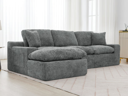 Cloud Sectional Sofa 107.9' Upholstered Sofa Couch with Double-layer Cushion and Side Pockets, Free-combined Sectional Sofa Full-compressed Sofa for Living Room, Grey