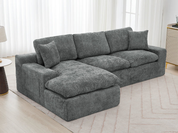 Cloud Sectional Sofa 107.9' Upholstered Sofa Couch with Double-layer Cushion and Side Pockets, Free-combined Sectional Sofa Full-compressed Sofa for Living Room, Grey