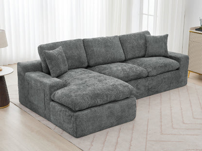 Cloud Sectional Sofa 107.9' Upholstered Sofa Couch with Double-layer Cushion and Side Pockets, Free-combined Sectional Sofa Full-compressed Sofa for Living Room, Grey