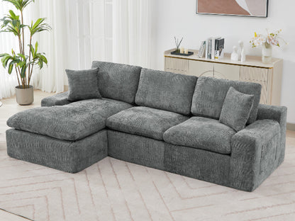 Cloud Sectional Sofa 107.9' Upholstered Sofa Couch with Double-layer Cushion and Side Pockets, Free-combined Sectional Sofa Full-compressed Sofa for Living Room, Grey