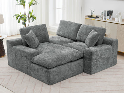 Cloud Sectional Sofa 107.9' Upholstered Sofa Couch with Double-layer Cushion and Side Pockets, Free-combined Sectional Sofa Full-compressed Sofa for Living Room, Grey