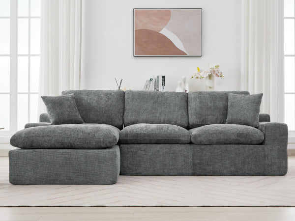 Cloud Sectional Sofa 107.9' Upholstered Sofa Couch with Double-layer Cushion and Side Pockets, Free-combined Sectional Sofa Full-compressed Sofa for Living Room, Grey